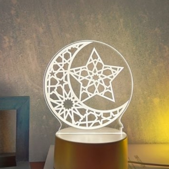 3D Ramadan Kareem Helal Muslim Night Light Table Lamp USB Warm Color Moon Decor - Picture 2 of 2